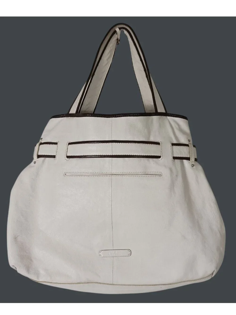 Cole Haan Leather Buckle Trim Multi Pocket Shoulder Bag Womens Ivory Brown
